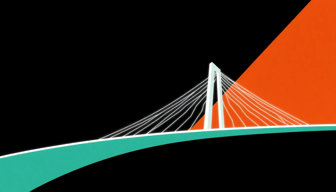 Abstract illustration in black, mint and orange, evoking How community builders can turn local meetups into transatlantic bridges.