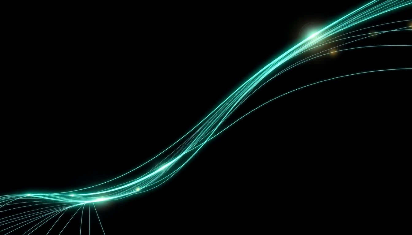 Abstract illustration in black, mint and orange, evoking Regional GPU build-out and sovereign green infrastructure.