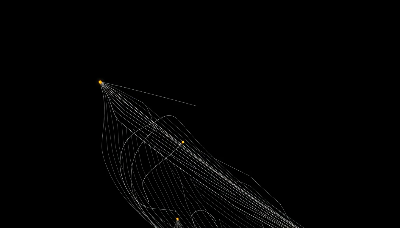 Abstract illustration in black, mint and orange, evoking What actually works in Nordic research clusters, papers, methods, and infrastruc.