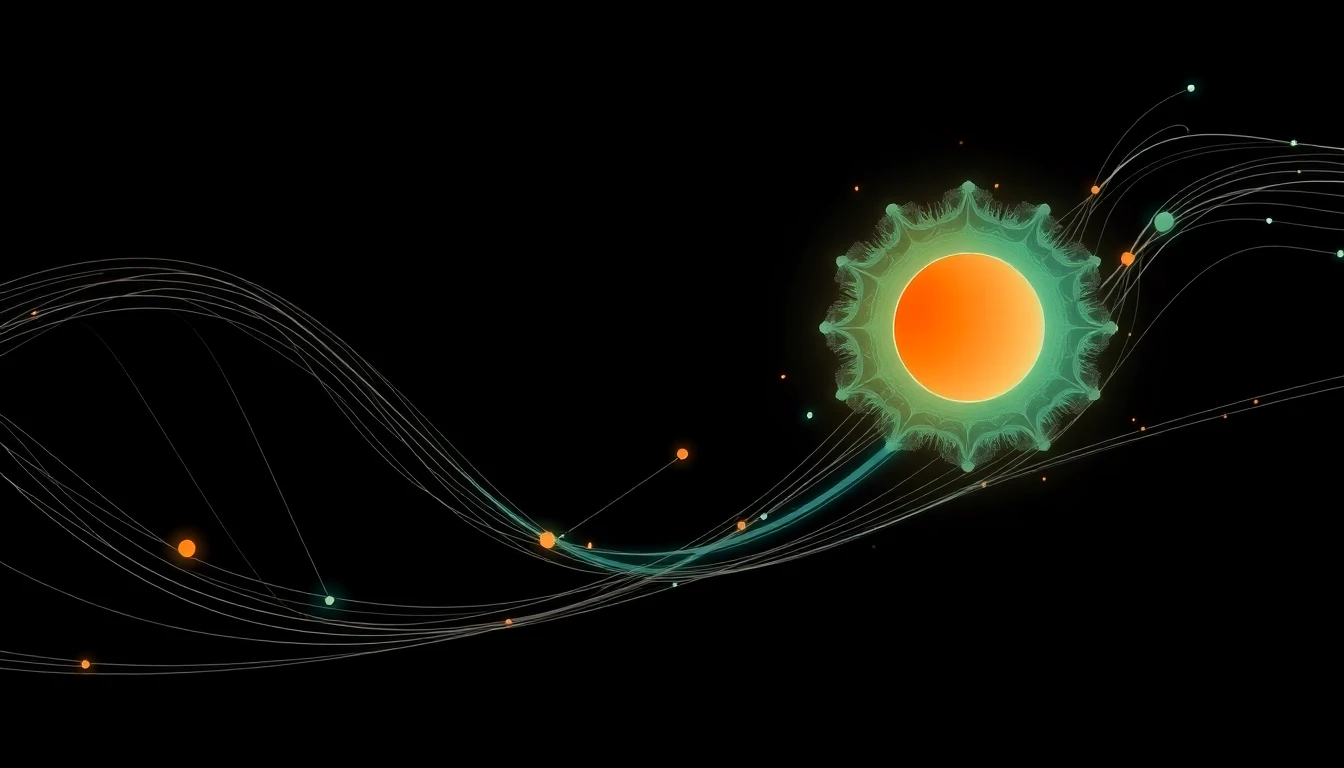 Abstract illustration in black, mint and orange, evoking Why most Nordic AI projects still fail to deliver measurable ROI.