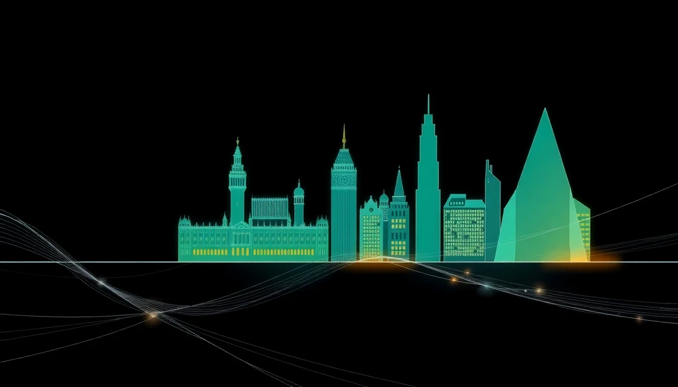 Abstract illustration in black, mint and orange, evoking How Sweden s capital is outpacing Europe in AI startup formation and funding.