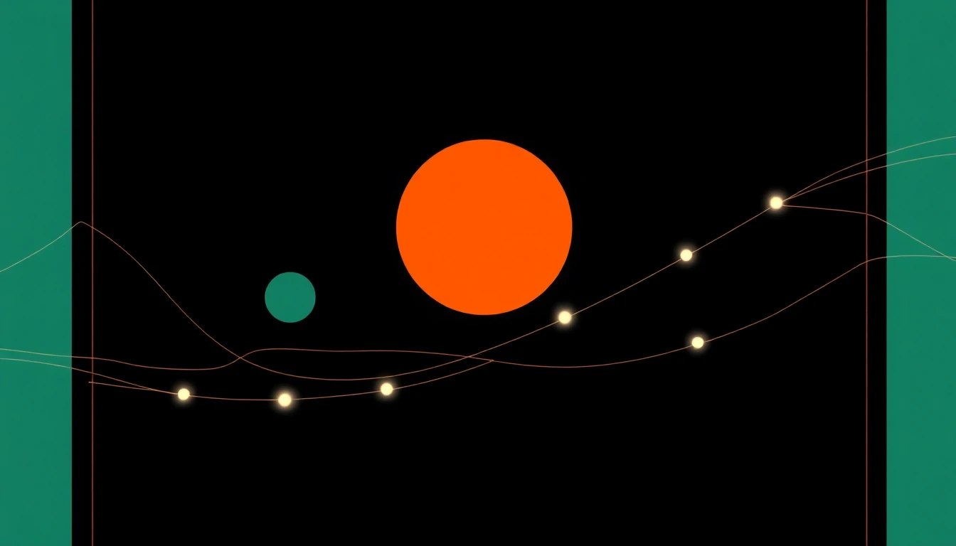 Abstract illustration in black, mint and orange, evoking How community gatherings are shaping the next layer of responsible AI in the Nor.
