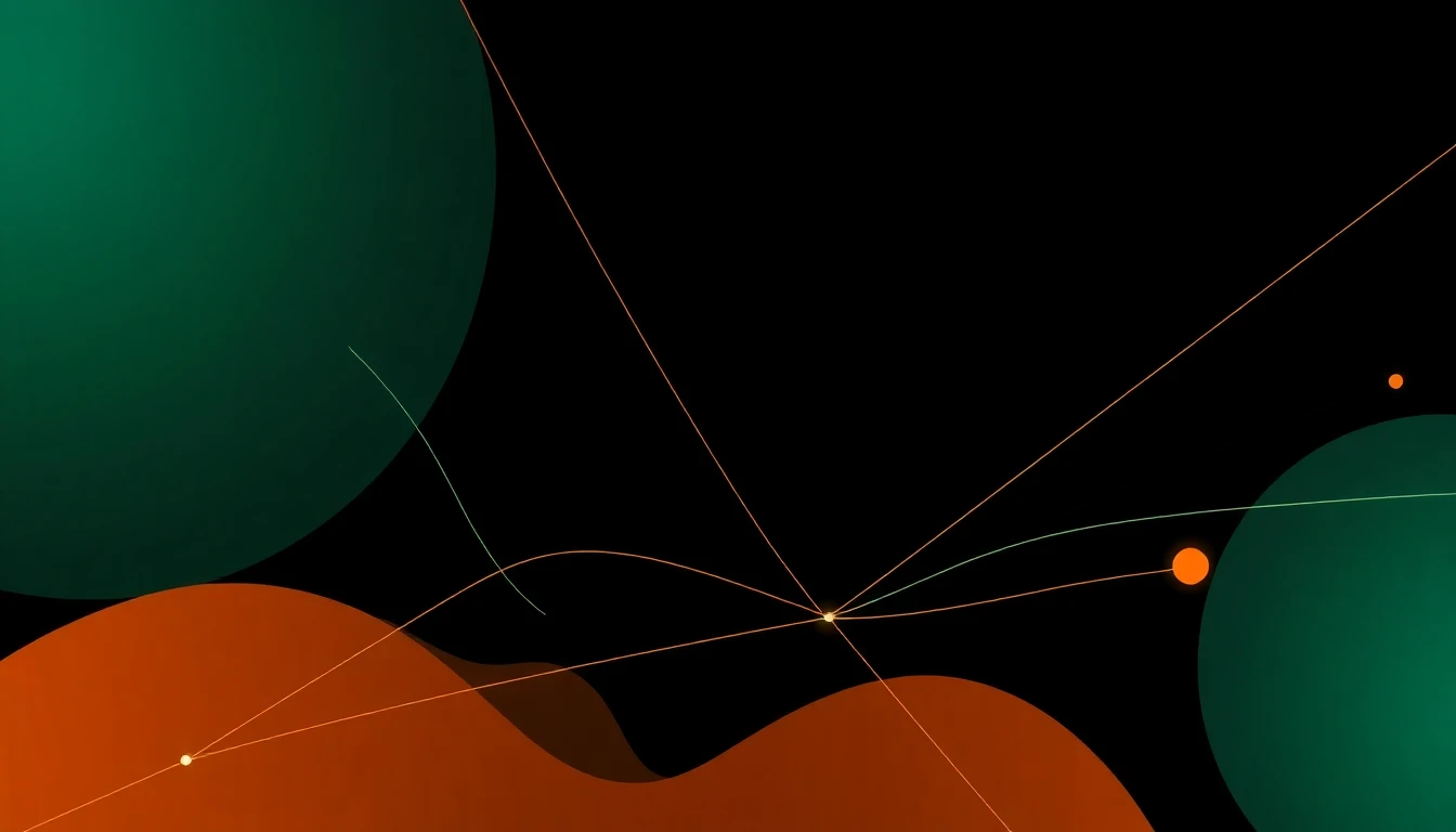 Abstract illustration in black, mint and orange, evoking How community meetups, fika, and travel are reshaping the human layer in 2026.