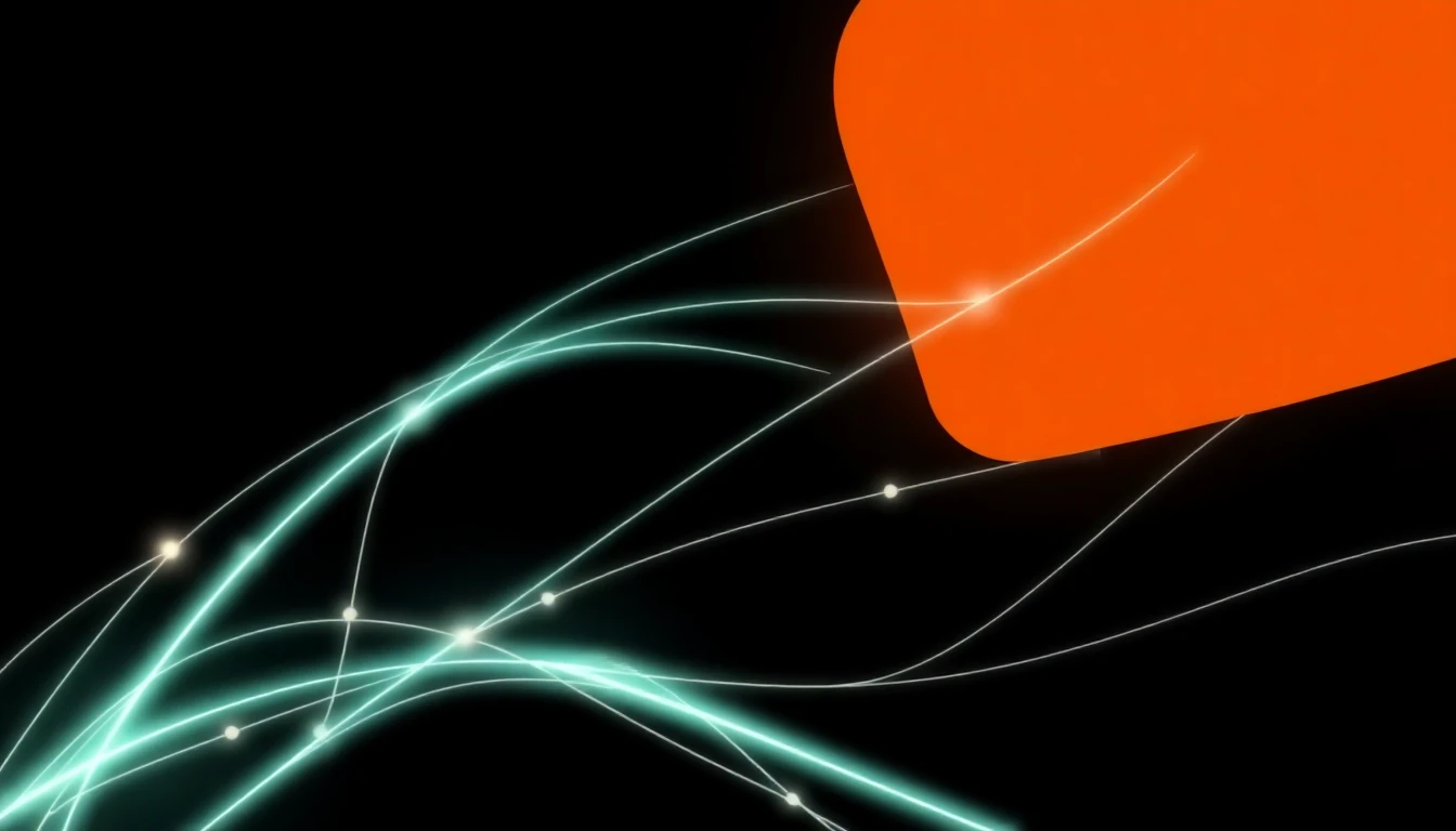 Abstract illustration in black, mint and orange, evoking How community shapes responsible AI adoption across the Nordics.