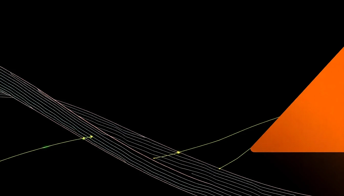 Abstract illustration in black, mint and orange, evoking AI compute expansion in Sweden and Norway shifts the Nordics from ambition to ex.