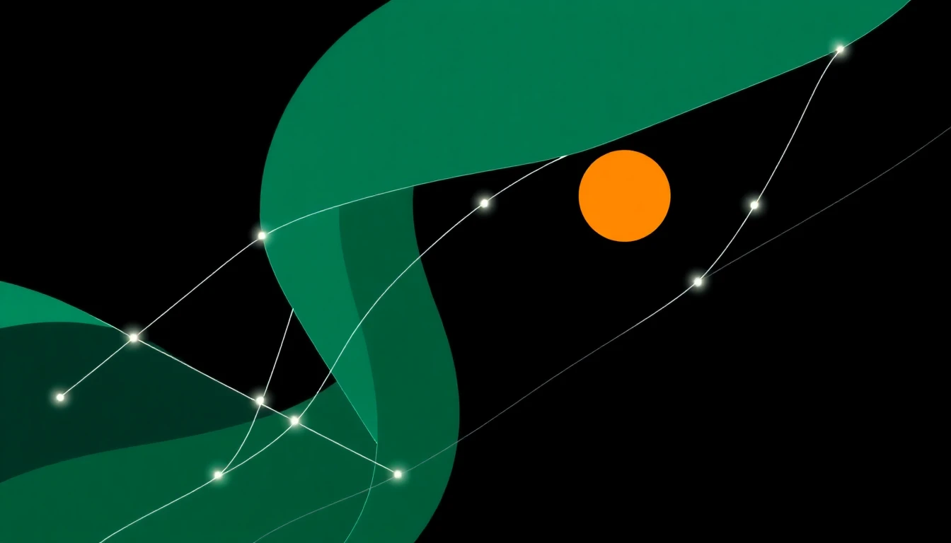 Abstract illustration in black, mint and orange, evoking How community gatherings are shaping responsible AI adoption across the Nordics.