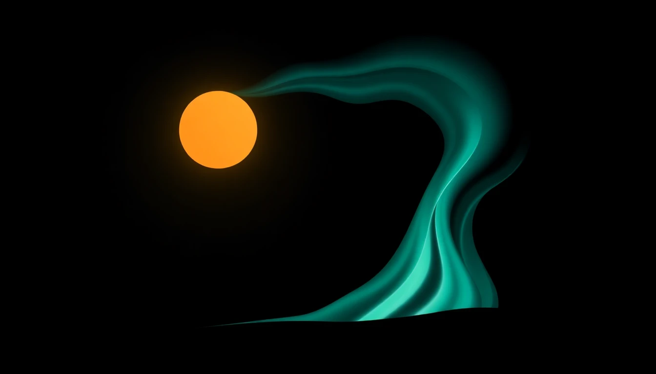 Abstract illustration in black, mint and orange, evoking Solar wind triggers northern lights across the Nordics, meetups adjust plans.